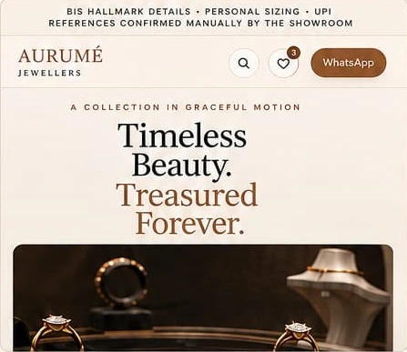 Aurumé Jewellers website homepage screenshot